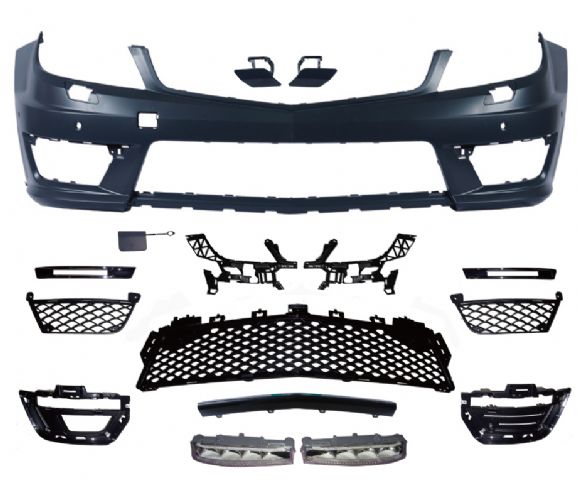 M. BENZ C-CLASS  W204 C63 LOOK FRONT BUMPER ASS'Y W/ WASHER HOLE W/ PDC W/ DRL